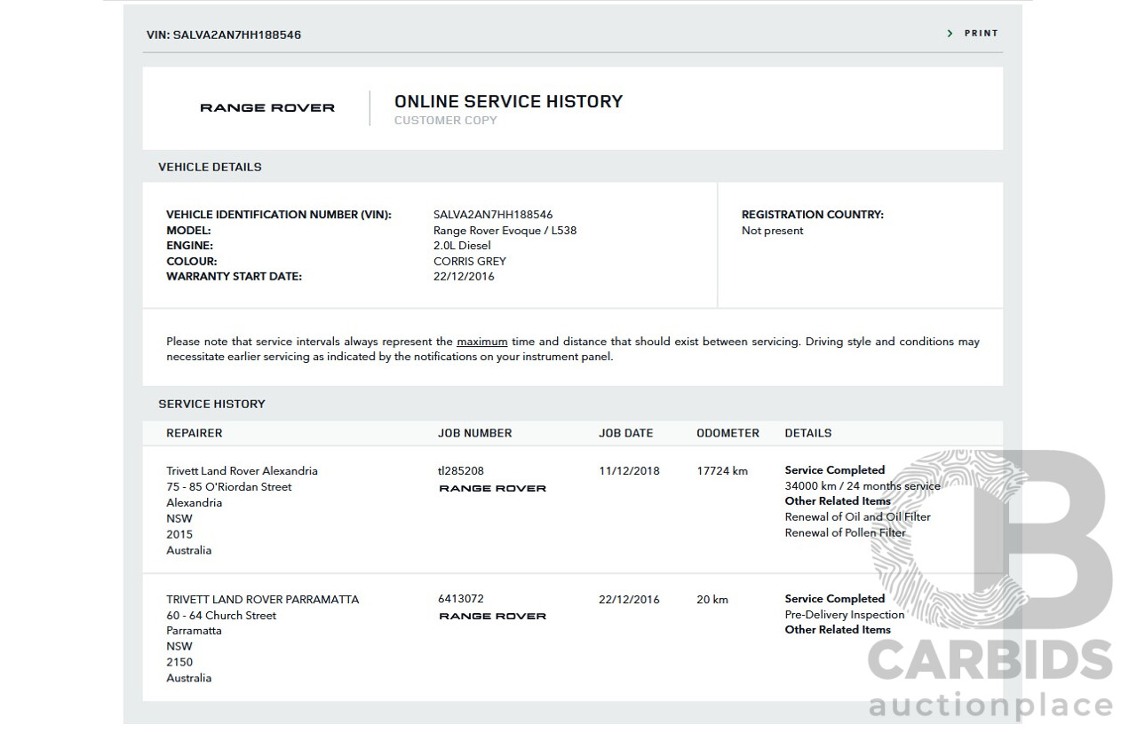 11/2016 Range Rover Evoque TD4 150 SE AWD LV MY17 5d Wagon Corris Grey Metallic Turbo Diesel 2.0L