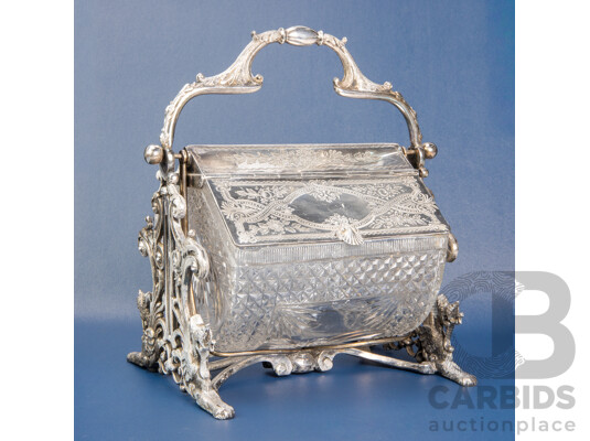 Victorian Silver Plate and Cut-Glass Tilting Biscuit Barrel