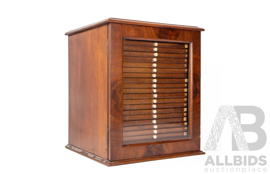 Vintage Mahogany 24 Drawer Glass Fronted Coin Cabinet