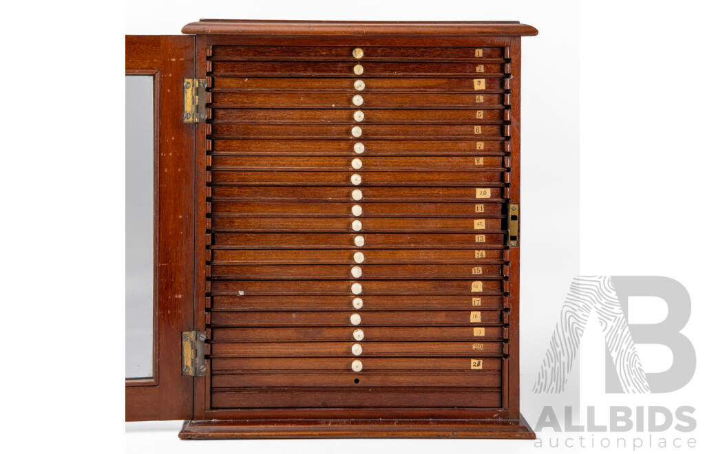 Vintage Mahogany 24 Drawer Glass Fronted Coin Cabinet