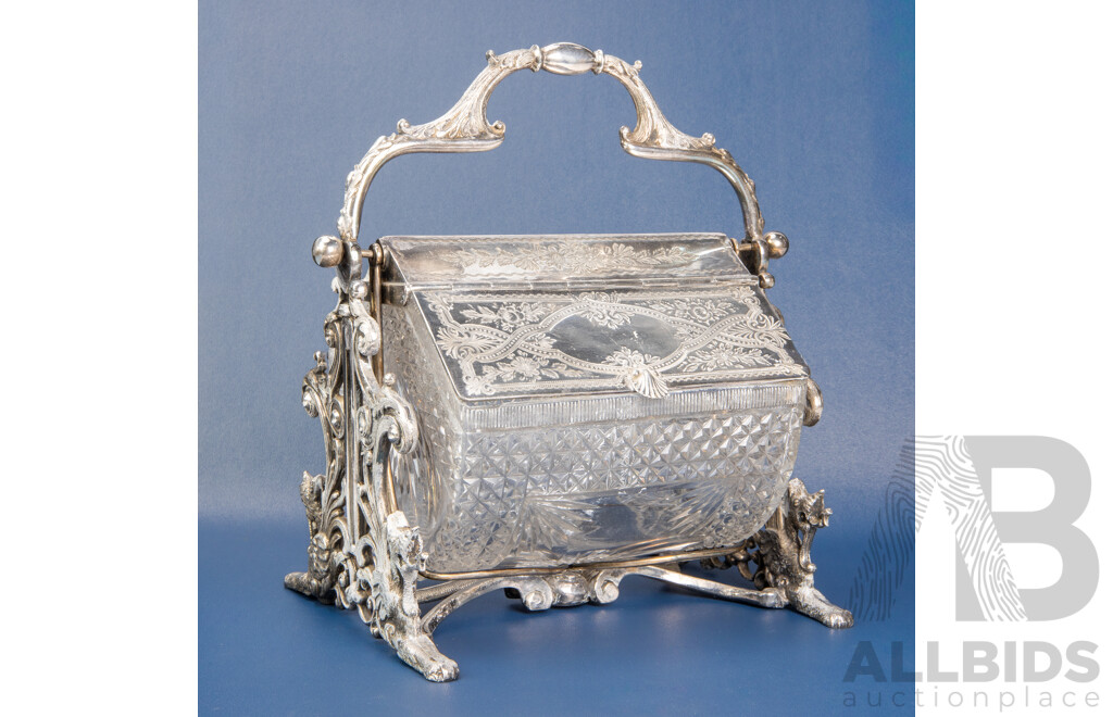 Victorian Silver Plate and Cut-Glass Tilting Biscuit Barrel