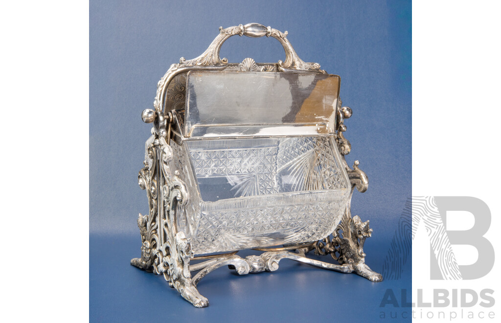 Victorian Silver Plate and Cut-Glass Tilting Biscuit Barrel