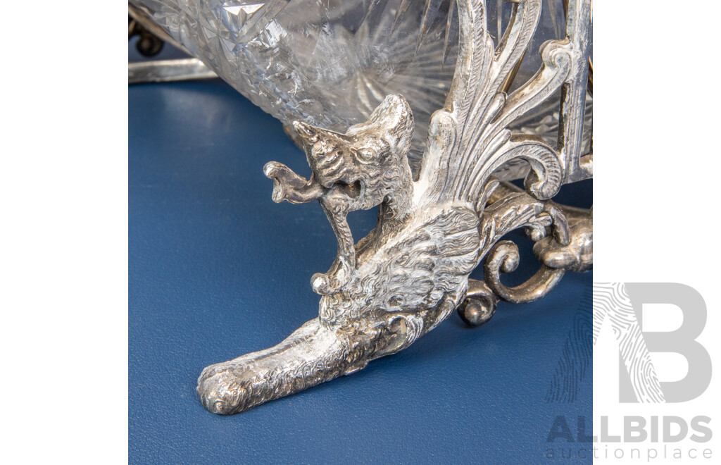Victorian Silver Plate and Cut-Glass Tilting Biscuit Barrel
