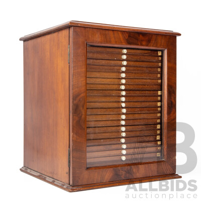 Vintage Mahogany 24 Drawer Glass Fronted Coin Cabinet