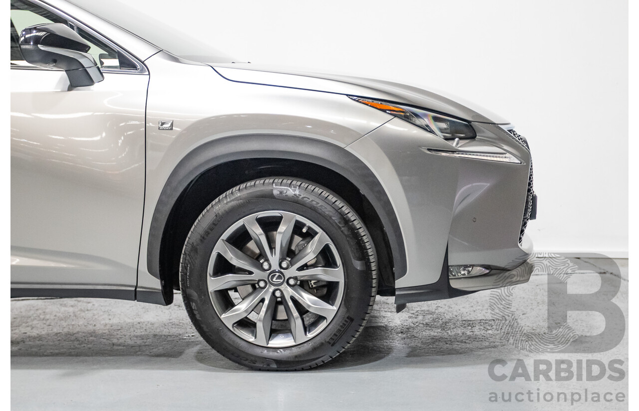 08/2016 Lexus NX 200t F Sport (AWD) AGZ15R 4D Wagon Sonic Titanium Metallic Turbo 2.0L