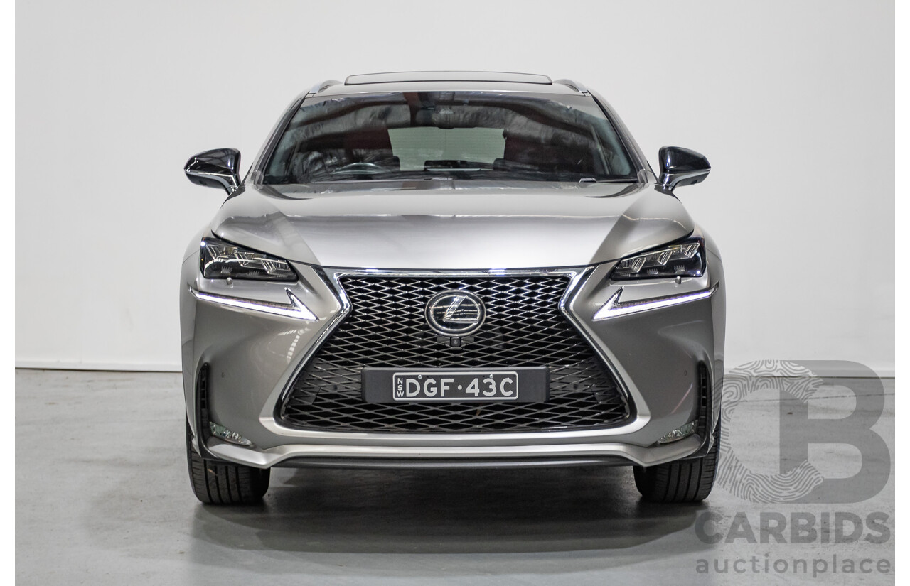 08/2016 Lexus NX 200t F Sport (AWD) AGZ15R 4D Wagon Sonic Titanium Metallic Turbo 2.0L