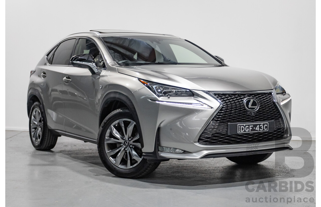 08/2016 Lexus NX 200t F Sport (AWD) AGZ15R 4D Wagon Sonic Titanium Metallic Turbo 2.0L