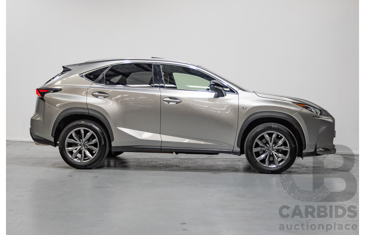 08/2016 Lexus NX 200t F Sport (AWD) AGZ15R 4D Wagon Sonic Titanium Metallic Turbo 2.0L