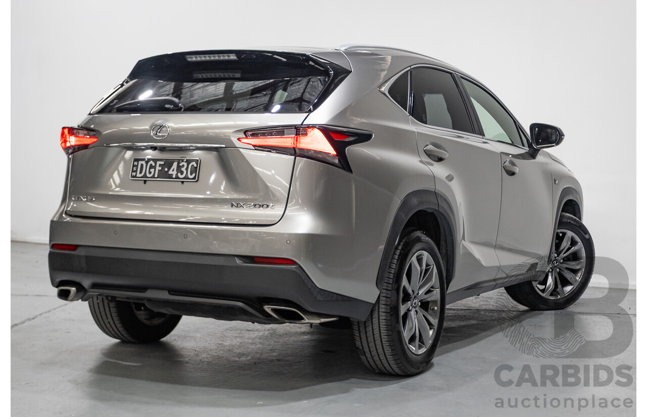 08/2016 Lexus NX 200t F Sport (AWD) AGZ15R 4D Wagon Sonic Titanium Metallic Turbo 2.0L