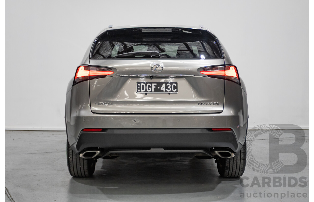 08/2016 Lexus NX 200t F Sport (AWD) AGZ15R 4D Wagon Sonic Titanium Metallic Turbo 2.0L