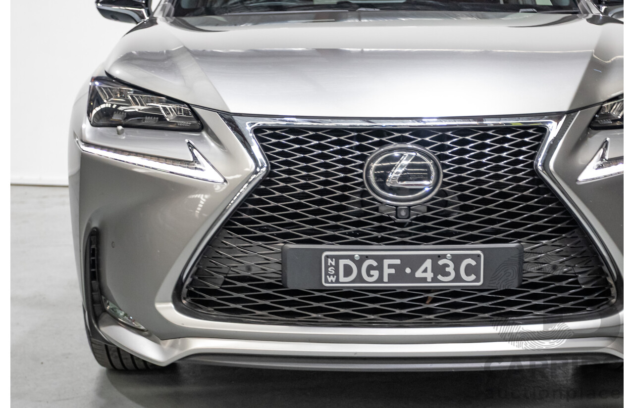 08/2016 Lexus NX 200t F Sport (AWD) AGZ15R 4D Wagon Sonic Titanium Metallic Turbo 2.0L