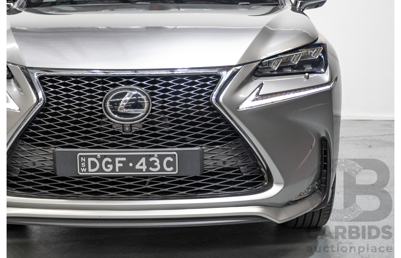 08/2016 Lexus NX 200t F Sport (AWD) AGZ15R 4D Wagon Sonic Titanium Metallic Turbo 2.0L