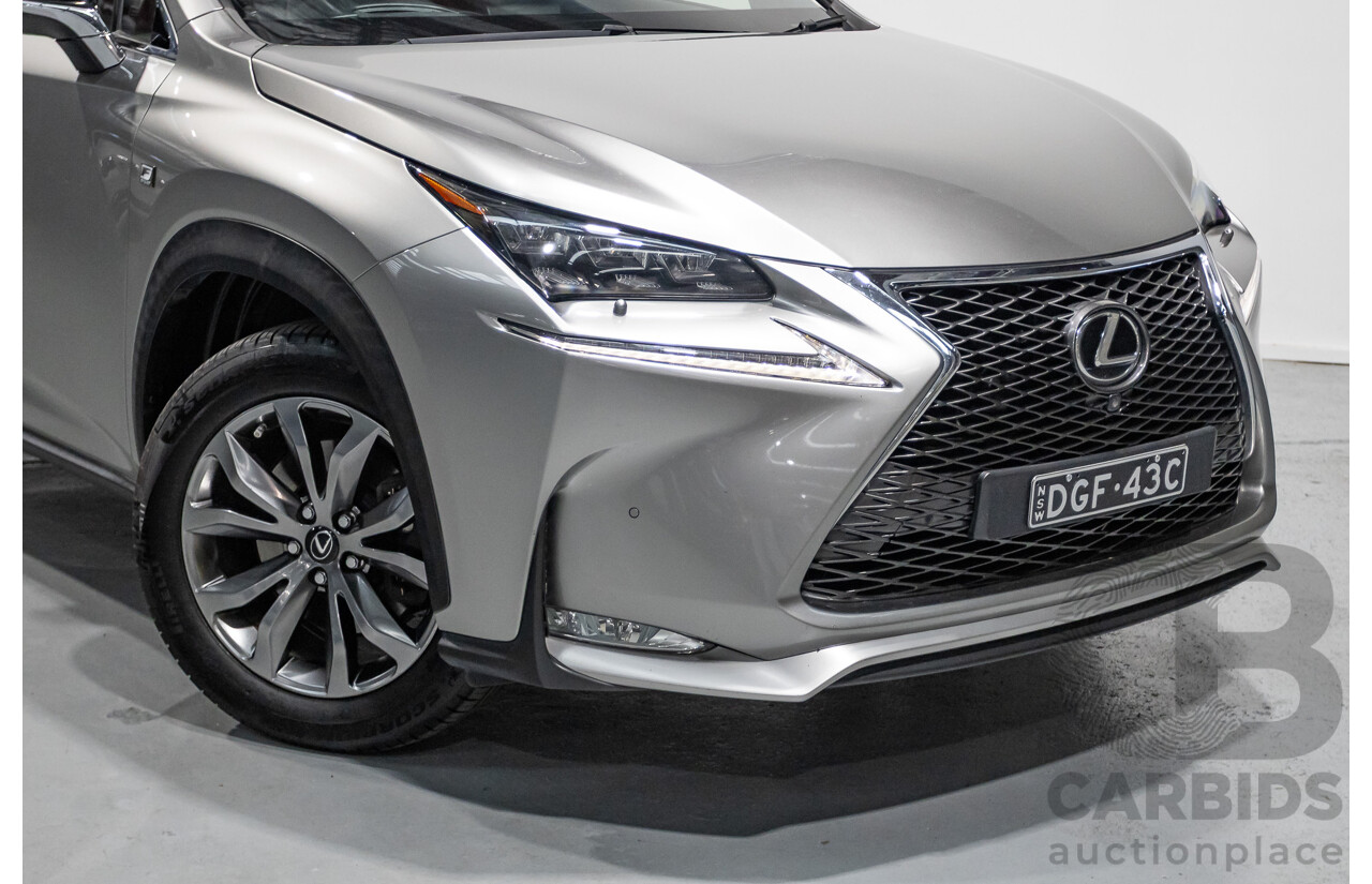 08/2016 Lexus NX 200t F Sport (AWD) AGZ15R 4D Wagon Sonic Titanium Metallic Turbo 2.0L