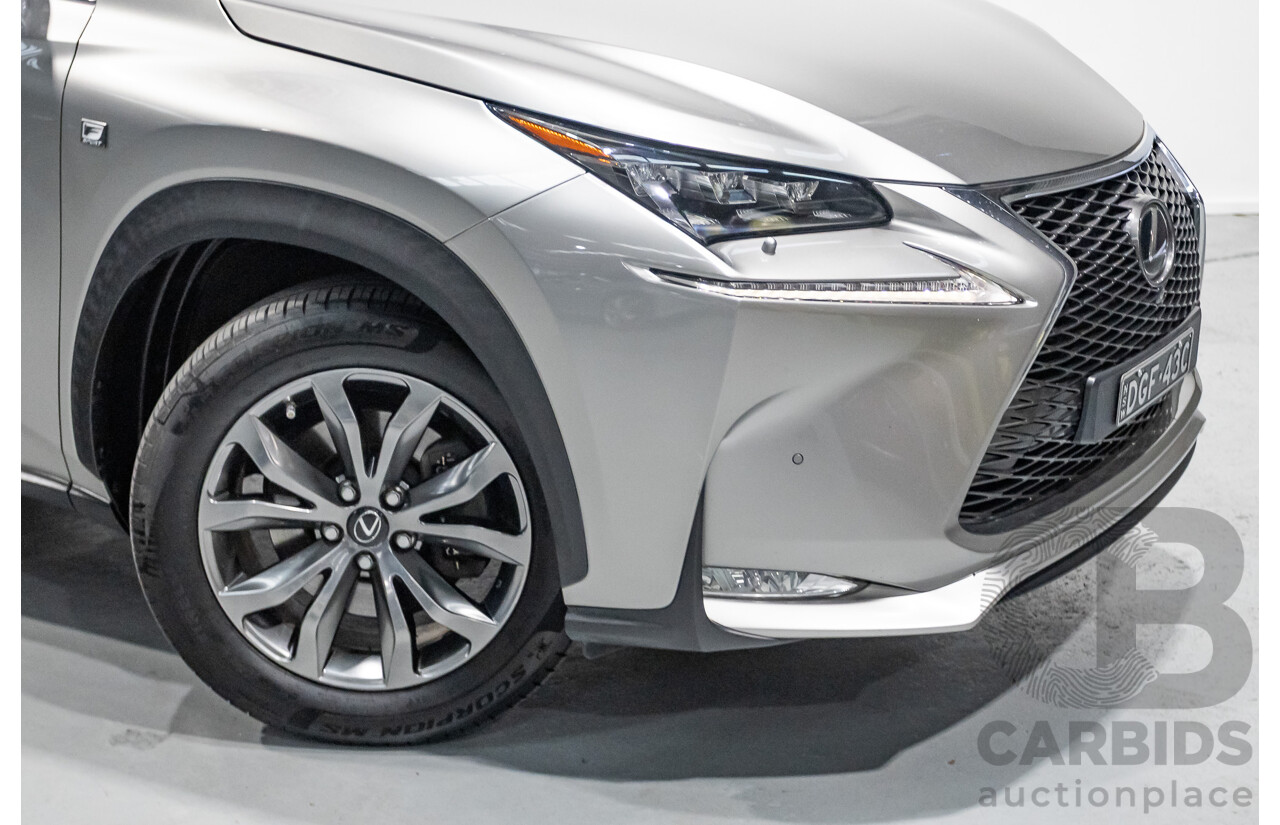 08/2016 Lexus NX 200t F Sport (AWD) AGZ15R 4D Wagon Sonic Titanium Metallic Turbo 2.0L