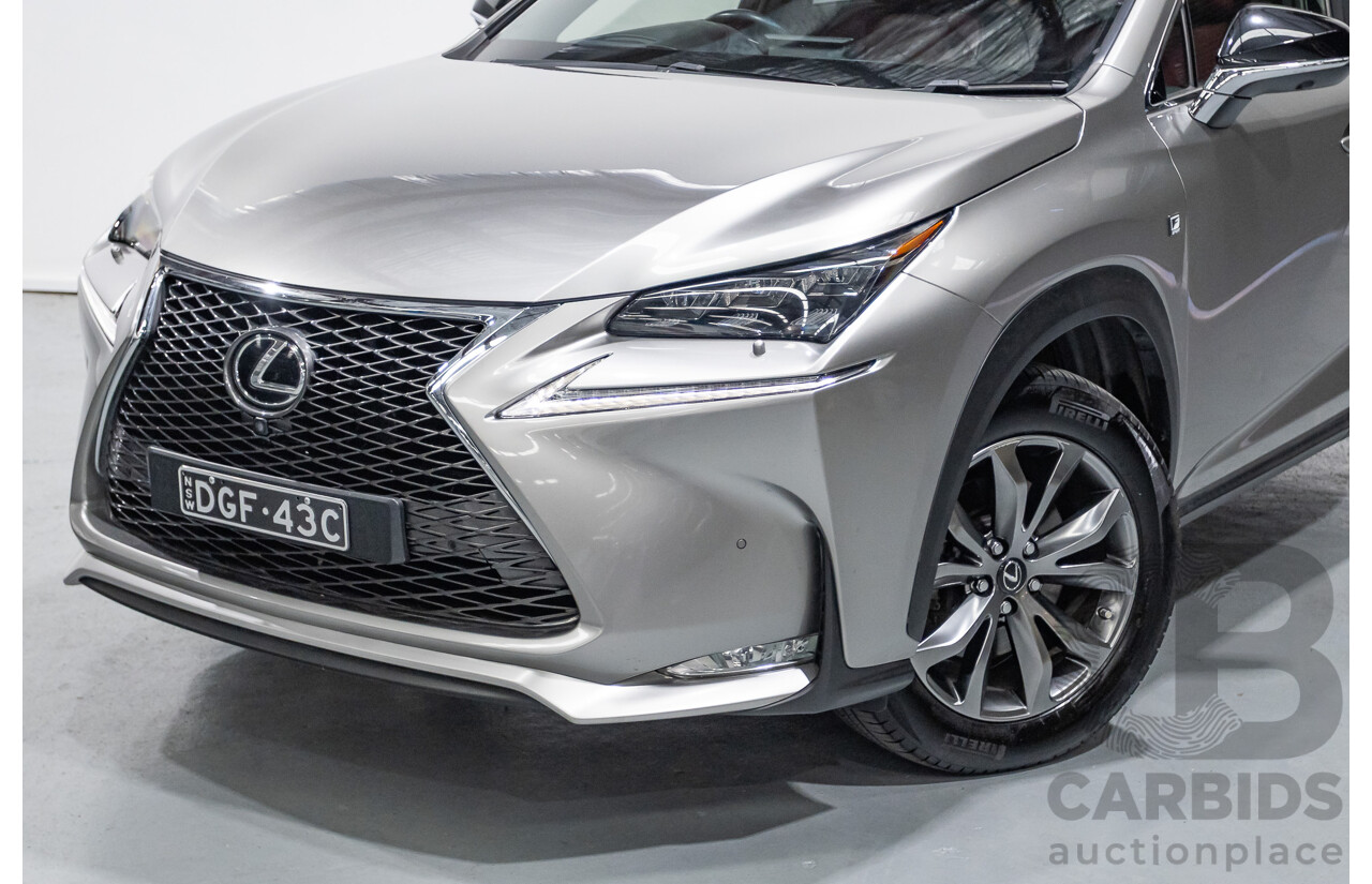 08/2016 Lexus NX 200t F Sport (AWD) AGZ15R 4D Wagon Sonic Titanium Metallic Turbo 2.0L
