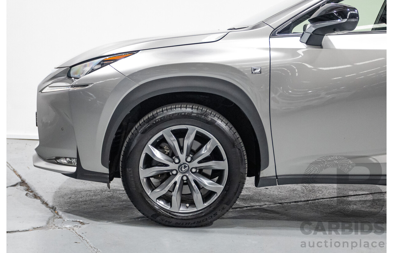 08/2016 Lexus NX 200t F Sport (AWD) AGZ15R 4D Wagon Sonic Titanium Metallic Turbo 2.0L