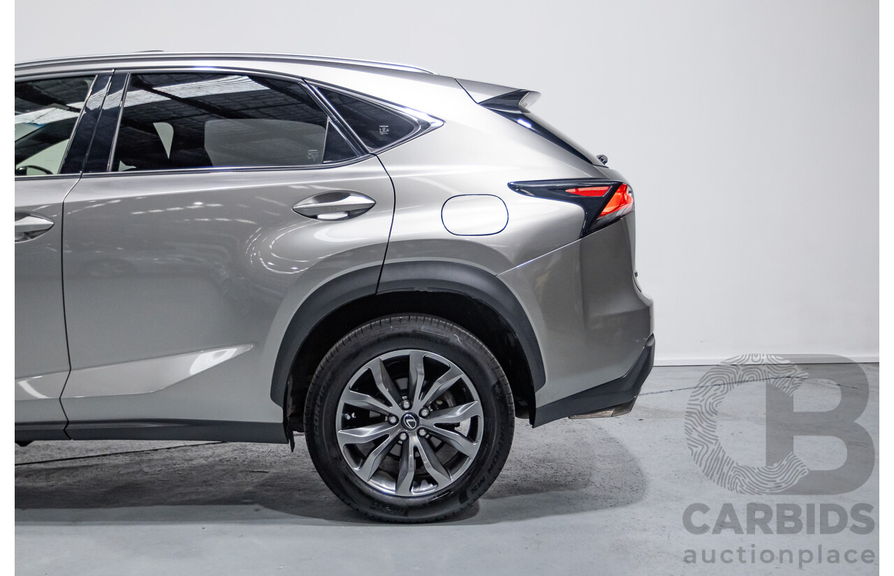 08/2016 Lexus NX 200t F Sport (AWD) AGZ15R 4D Wagon Sonic Titanium Metallic Turbo 2.0L