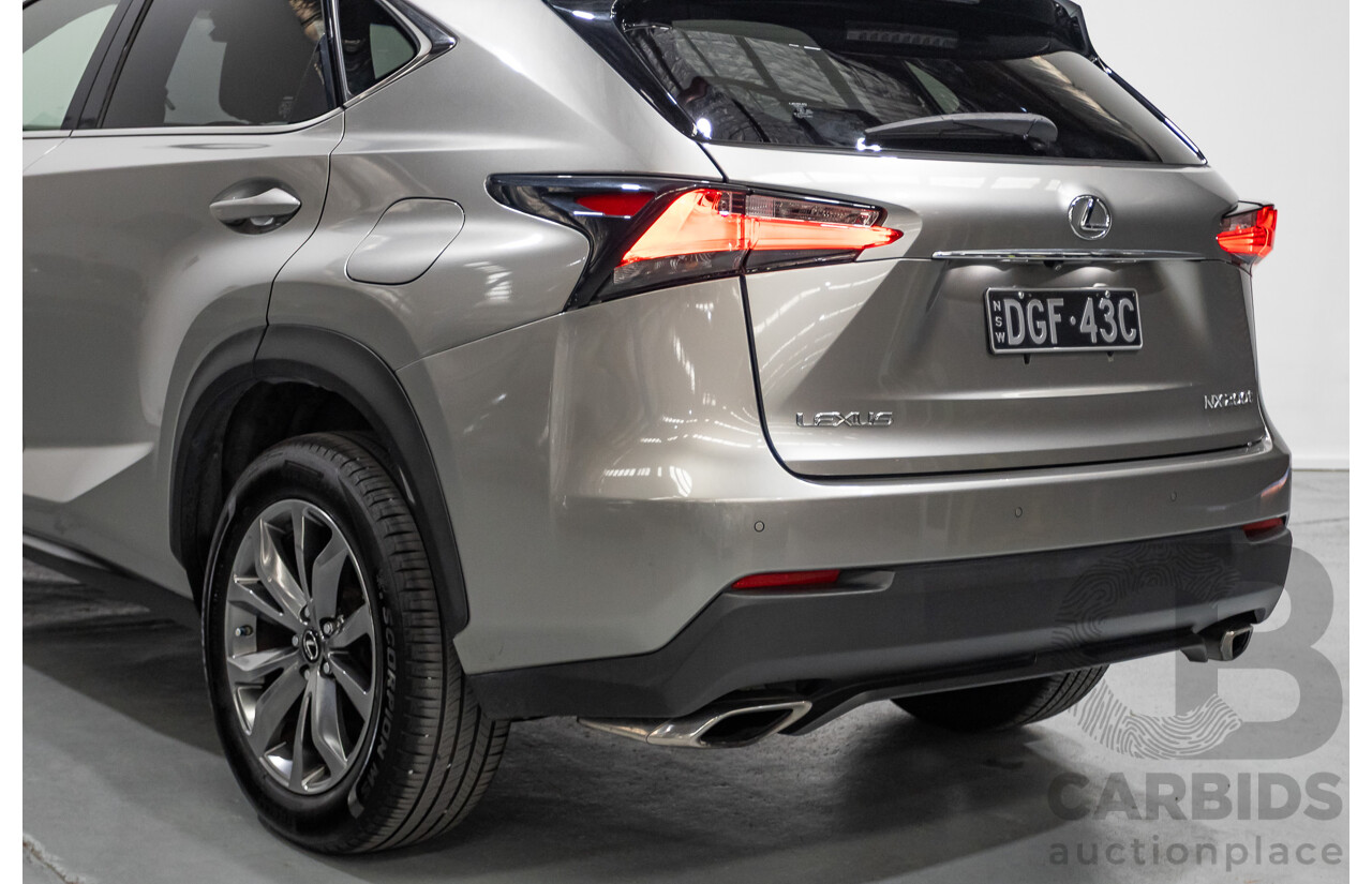 08/2016 Lexus NX 200t F Sport (AWD) AGZ15R 4D Wagon Sonic Titanium Metallic Turbo 2.0L