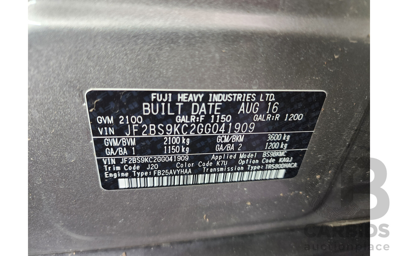 09/2016 Subaru Outback 2.5i MY16 4d Wagon Silver 2.5L