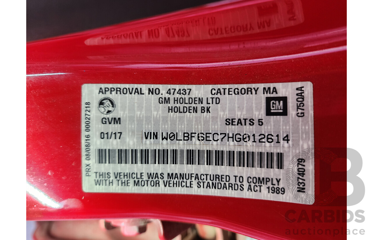 01/2017 Holden Astra R BK MY17 5d Hatchback Red 1.4L