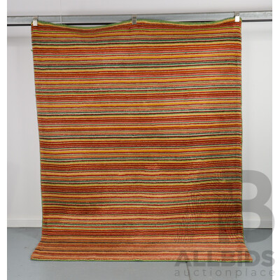 Hand Knotted Multi Coloured Striped Rug