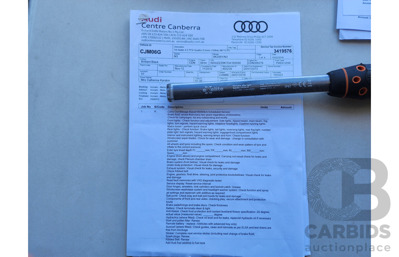 01/2013 Audi A4 2.0 TFSI Quattro B8 (8K) MY13 4d Sedan Black 2.0L