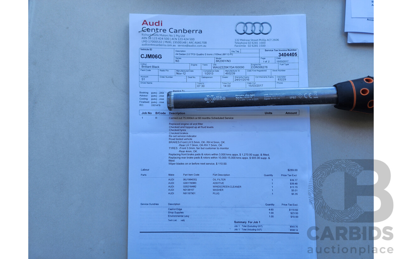 01/2013 Audi A4 2.0 TFSI Quattro B8 (8K) MY13 4d Sedan Black 2.0L