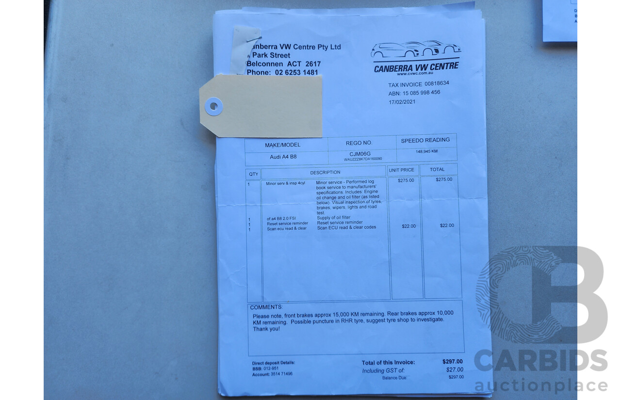 01/2013 Audi A4 2.0 TFSI Quattro B8 (8K) MY13 4d Sedan Black 2.0L