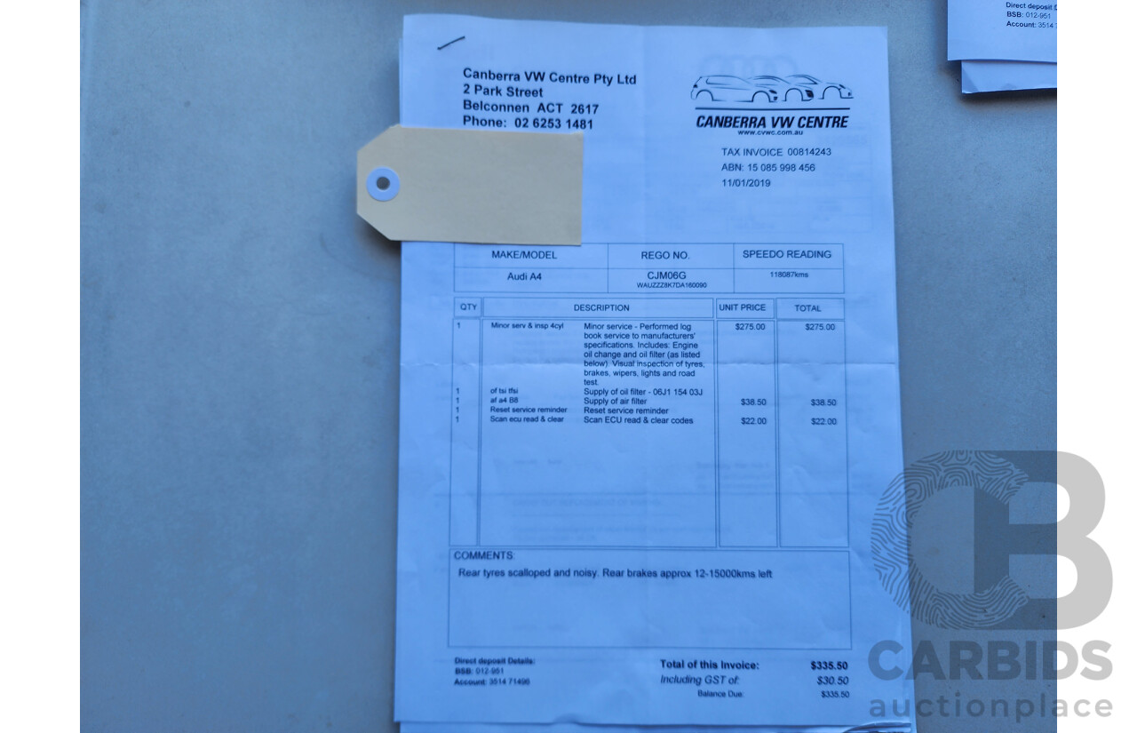 01/2013 Audi A4 2.0 TFSI Quattro B8 (8K) MY13 4d Sedan Black 2.0L