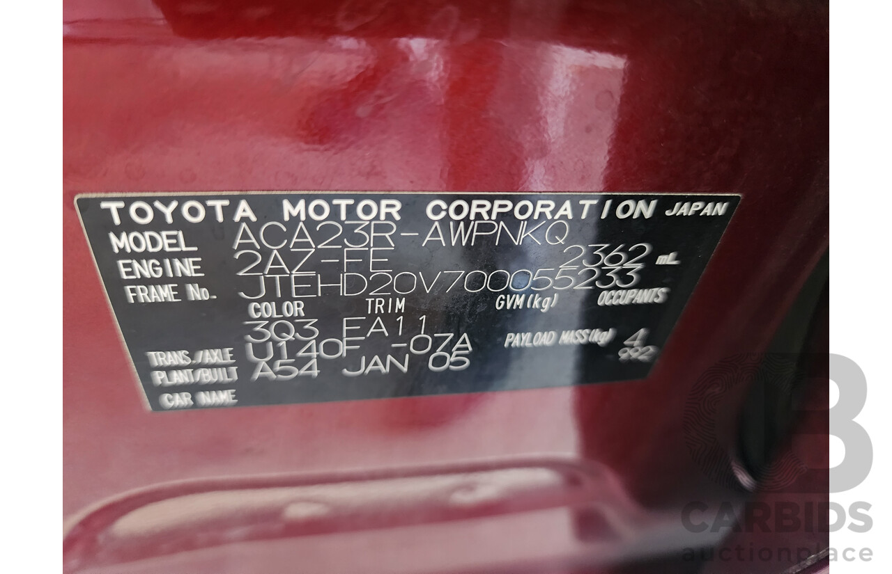 02/2005 Toyota Rav4 CV (4x4) ACA23R 4d Wagon Red 2.4L