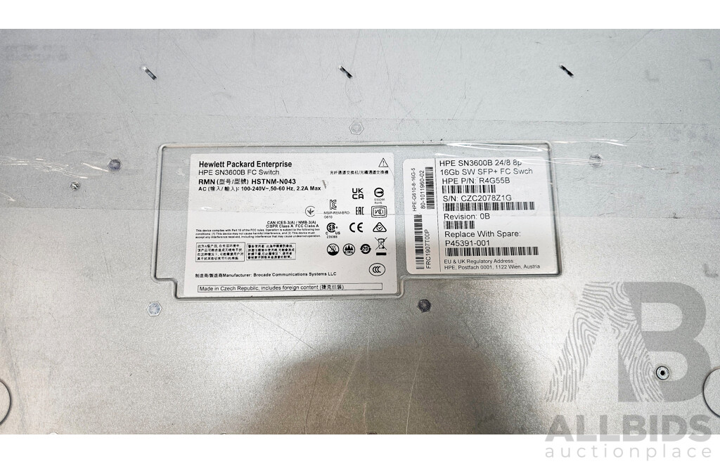 HPE (HSTNM-N043) SN3600B 24/8 8p StoreFabric Fibre Channel Switch