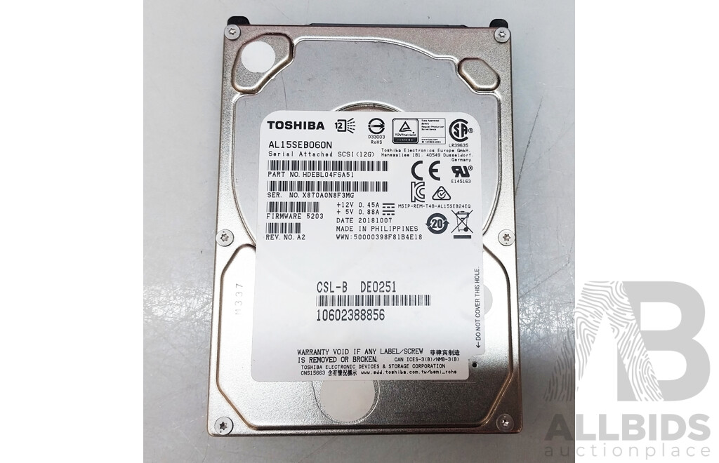 Assorted 600GB SAS 12Gbps 10K 2.5-Inch Hard Drive - Lot of Eight