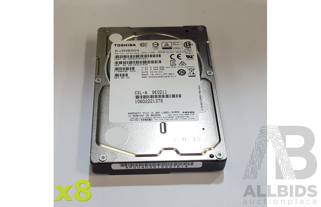 Seagate/Toshiba 300GB SAS 12Gbps 15K 2.5-Inch Hard Drive - Lot of Eight