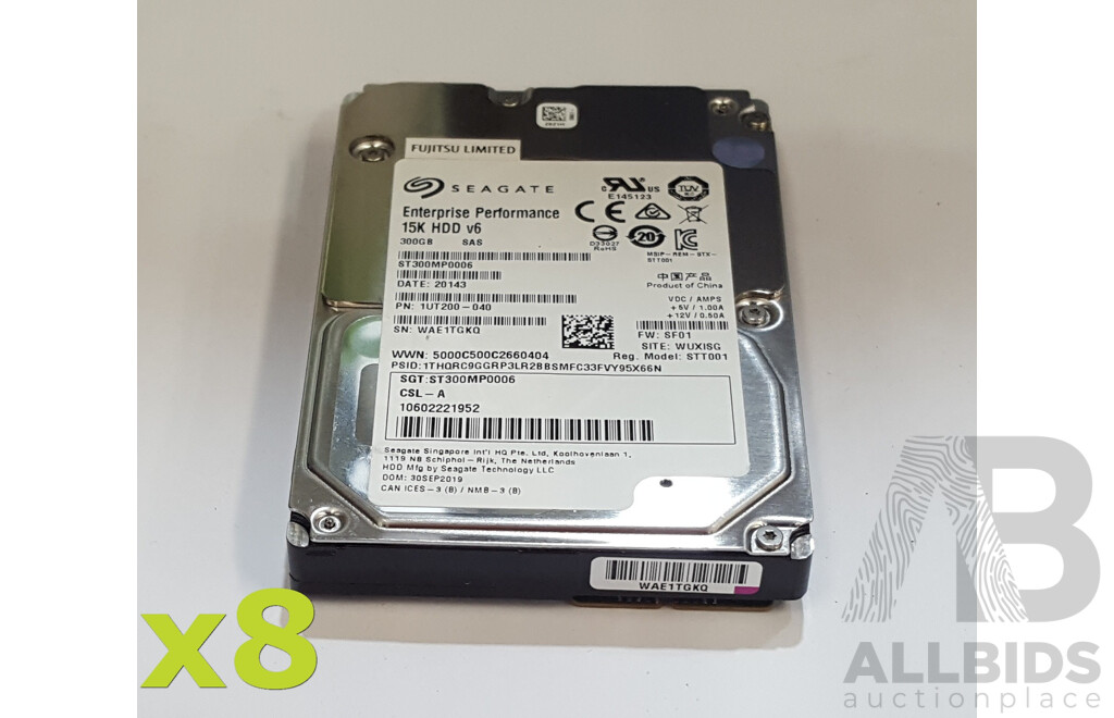 Seagate (ST300MP0006) 300GB 15K SAS 12Gbps 2.5-Inch Hard Drive - Lot of Eight