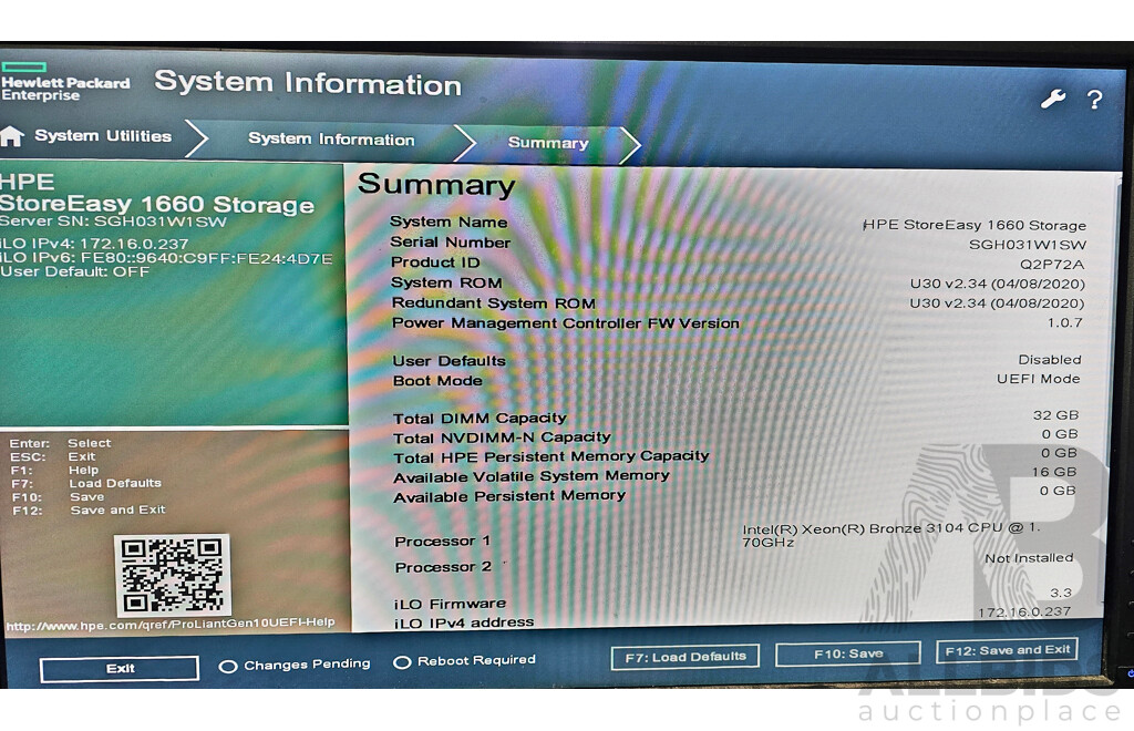HPE StoreEasy 1660 Intel Xeon BRONZE (3104) 1.70GHz 6-Core CPU Server W/ 32GB DDR4 & 36TB Storage