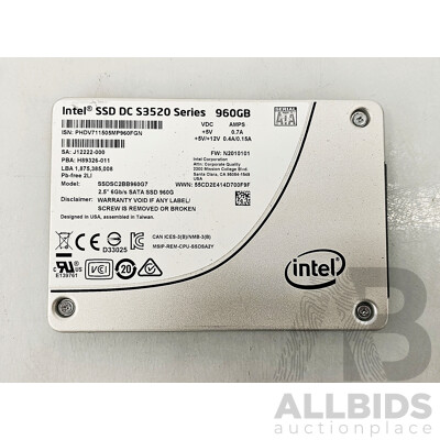 Intel (SSDSC2BB960G7) DC S3520 Series 960GB SATA 6Gbps 2.5-Inch Solid State Drive