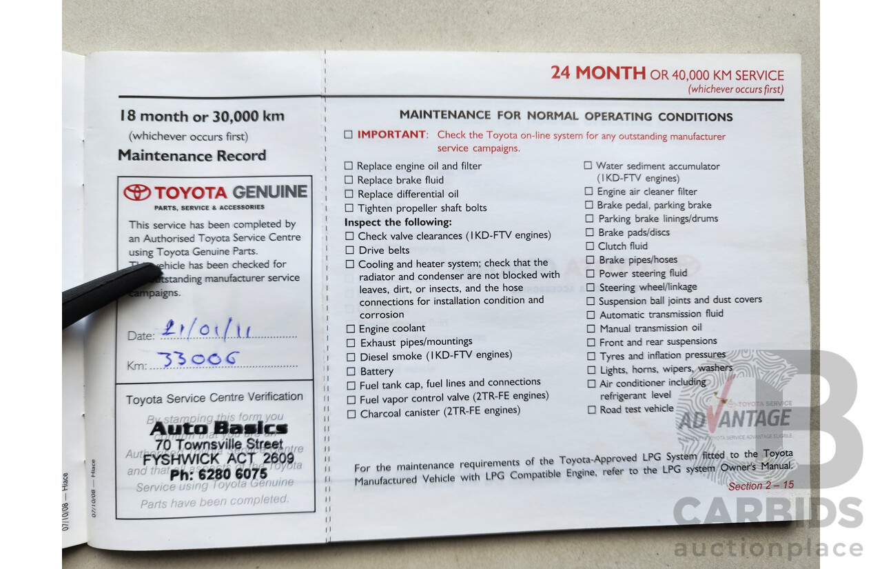 07/2009 Toyota Hiace SLWB TRH221R MY07 UPGRADE 4d Van White 2.7L