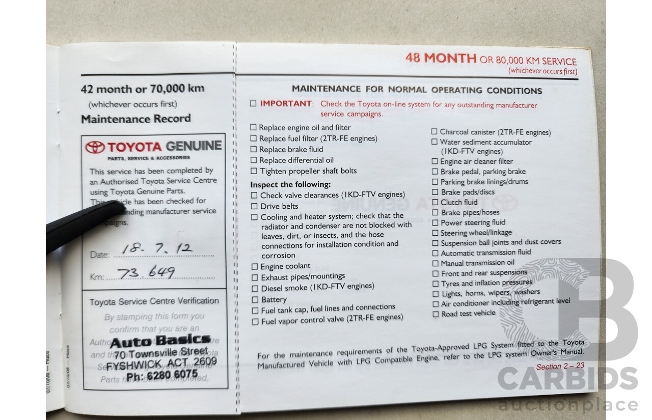 07/2009 Toyota Hiace SLWB TRH221R MY07 UPGRADE 4d Van White 2.7L