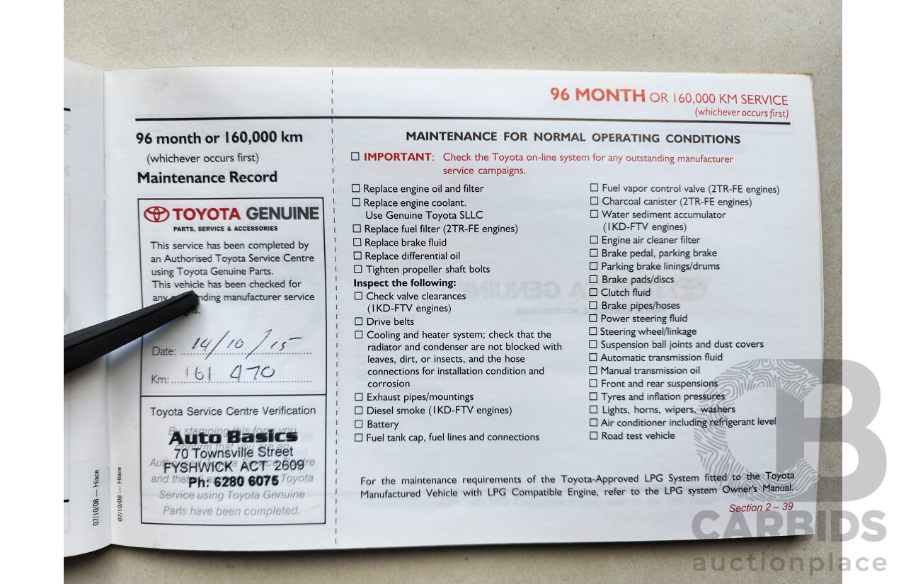 07/2009 Toyota Hiace SLWB TRH221R MY07 UPGRADE 4d Van White 2.7L