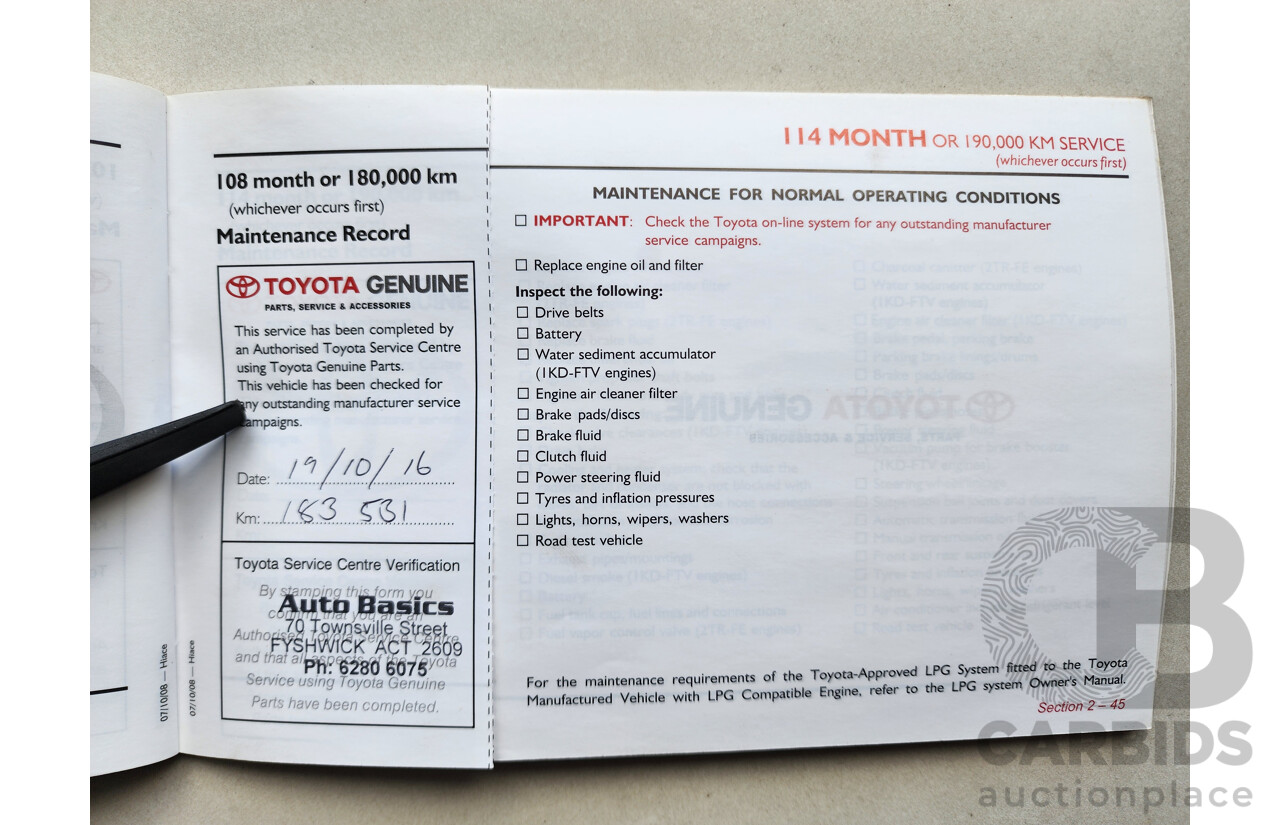 07/2009 Toyota Hiace SLWB TRH221R MY07 UPGRADE 4d Van White 2.7L