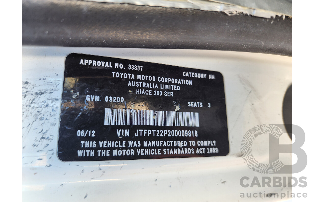 06/2012 Toyota Hiace SLWB KDH221R MY12 UPGRADE 4d Van White 3.0L