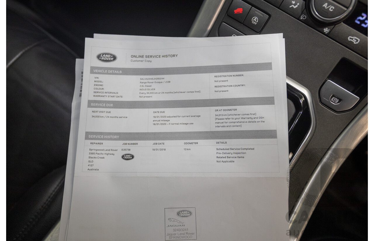 1/2018 Range Rover Evoque TD4 SE (AWD) LV MY18 5d Wagon Rhodium Silver Metallic Turbo Diesel 2.0L