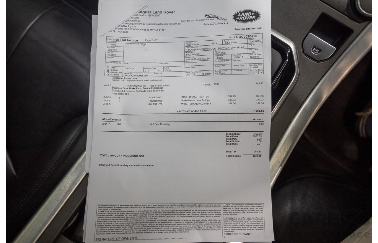 1/2018 Range Rover Evoque TD4 SE (AWD) LV MY18 5d Wagon Rhodium Silver Metallic Turbo Diesel 2.0L