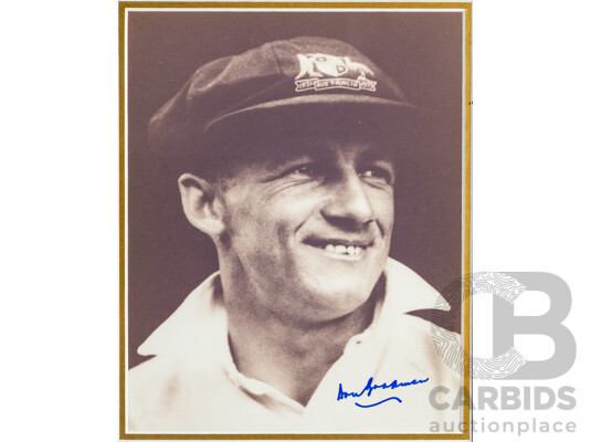 Framed Sir Donald Bradman Signed Photo Montage with Mounted Mini Bat