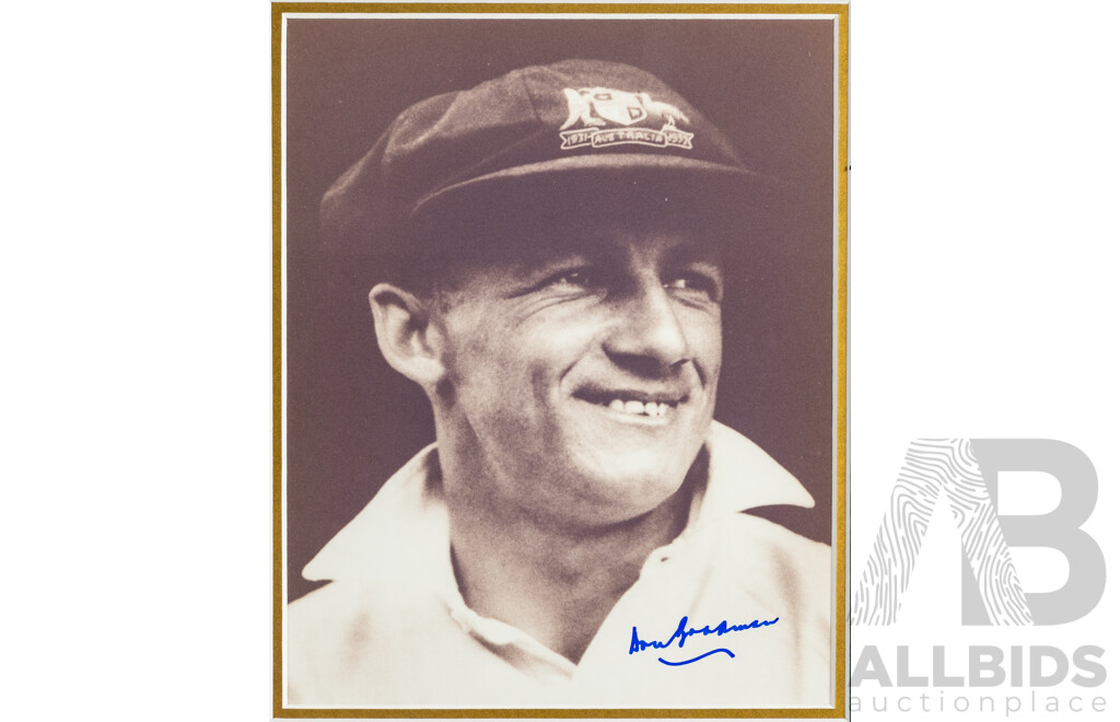 Framed Sir Donald Bradman Signed Photo Montage with Mounted Mini Bat