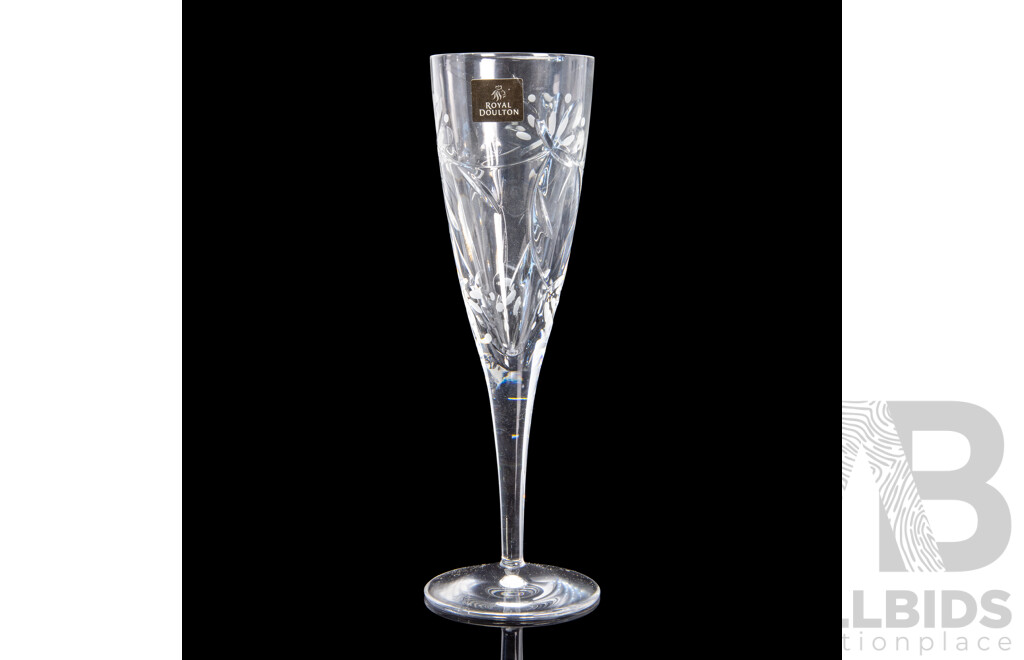 Set of Eight Royal Doulton Floral Garland Single Stem Champagne Flutes in Original Box (8)