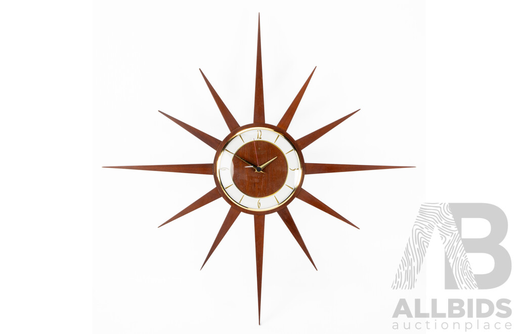 Vintage Junghans Teak 12 Point Starburst Wall Clock