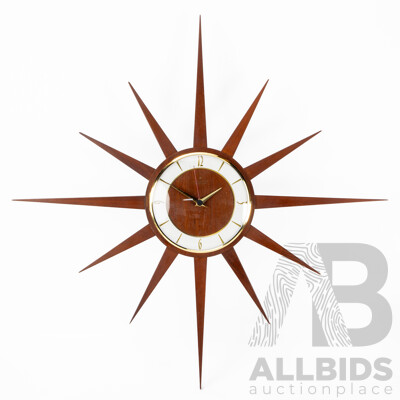 Vintage Junghans Teak 12 Point Starburst Wall Clock