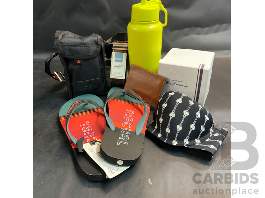 Ripcurl Thongs , Anko Drinkbottle , R.M. Williams Wallet , Reversible Brockman Belt , Ben Sherman 2 Belt Gift Set , Australian Geographic Binocular , Juicy Couture Bra 34b , Lot Of 7