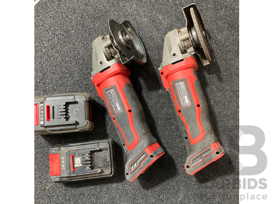 OZITO 18V Angle Grinder (PXAGS-115) - (x2) with 4.0Ah & 2.5Ah Battery - Lot of 4